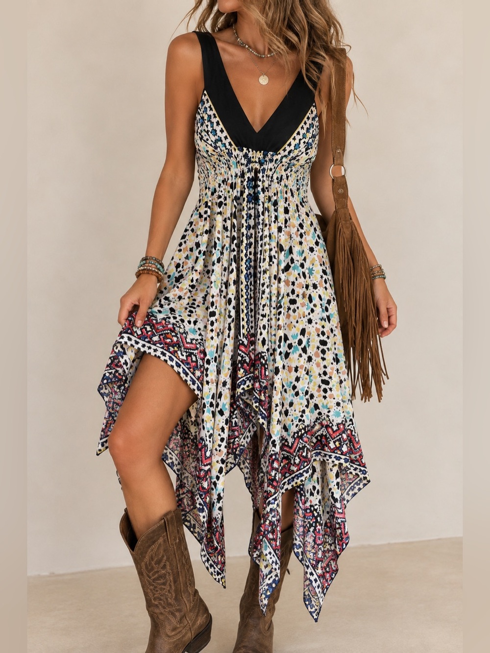 Vintage Nostalgia Boho Asymmetrical Handkerchief Dress Size L